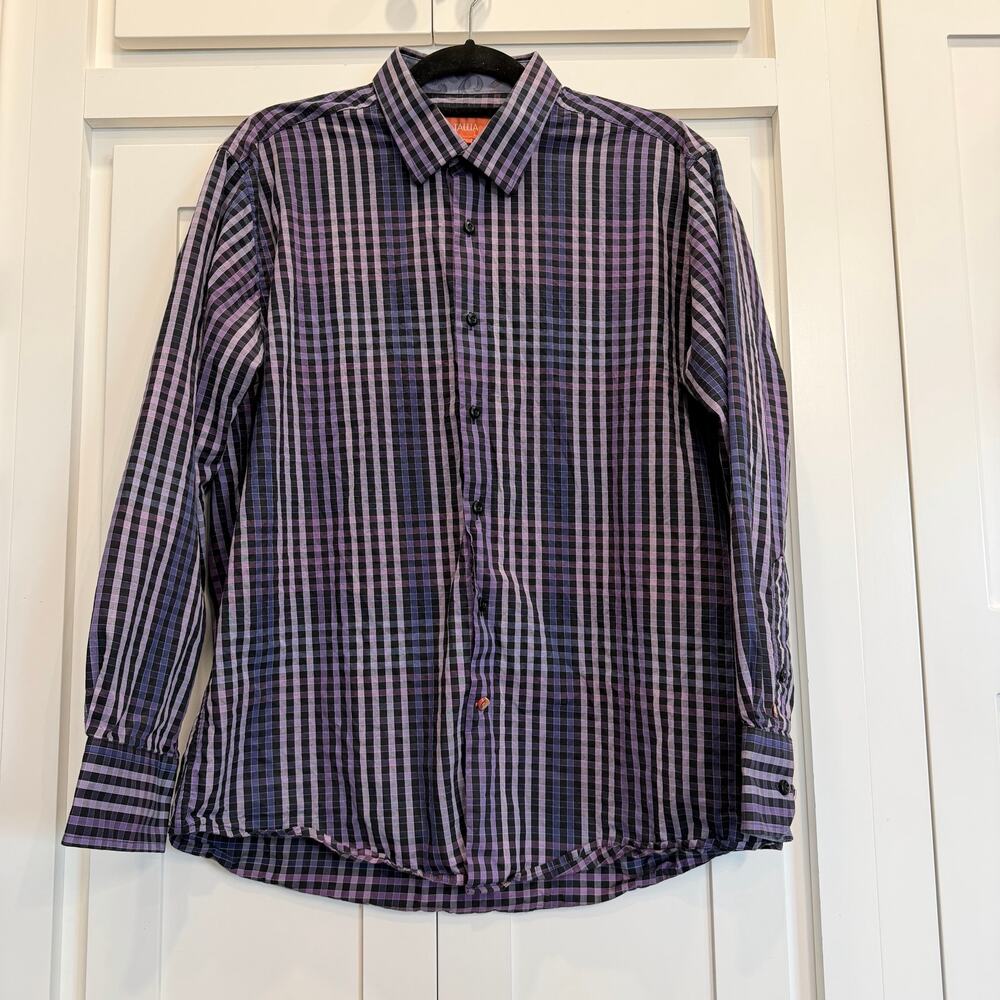 Tallia Plaid Mens Button Up Shirt Paisley Detail Large